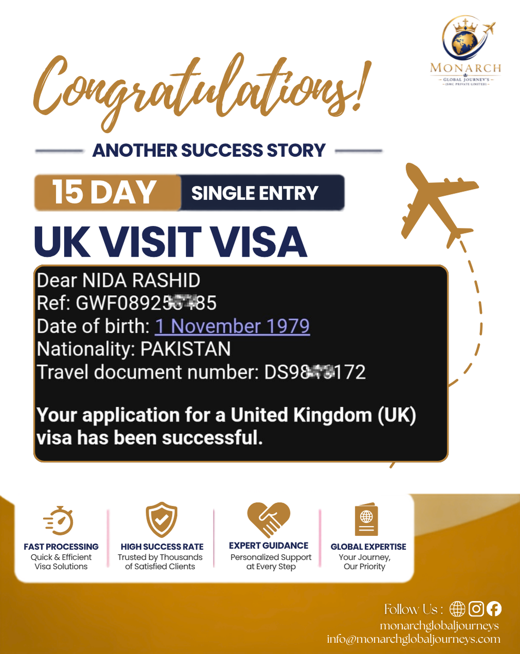 UK visit visa approval for a Monarch Global Journey's client